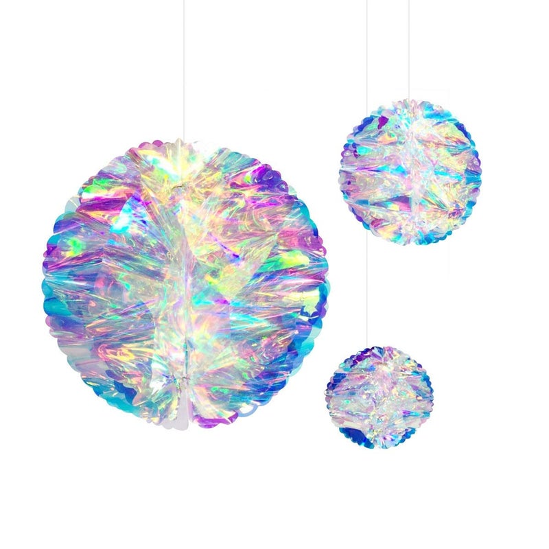 Blukey Hanging Decorations Iridescent Honeycomb Ball Foil Ceiling Hanging Flowers for Bridal Shower Wedding Birthday Frozen Theme Party Fairy Princess Rainbow Show Decoration - Image 1